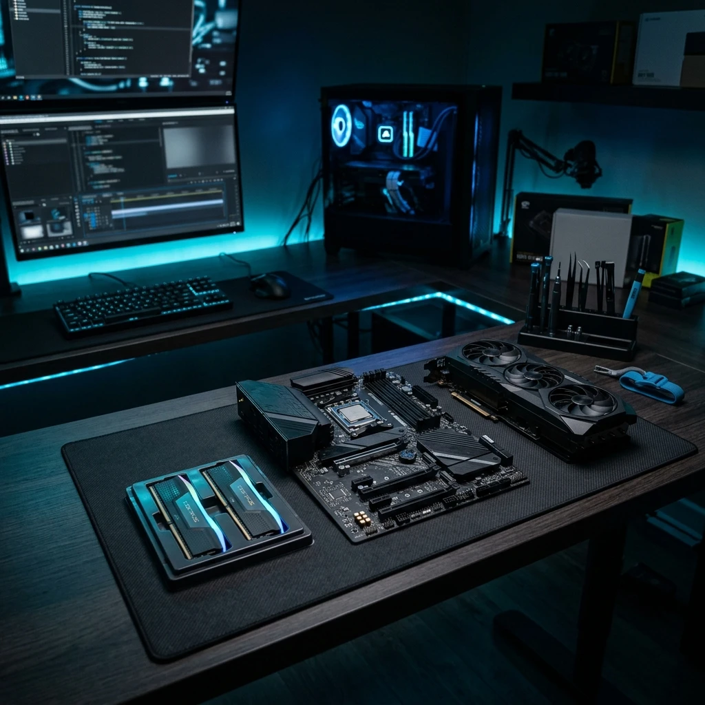 Usuario comparando RAM GPU y motherboard antes de actualizar una PC