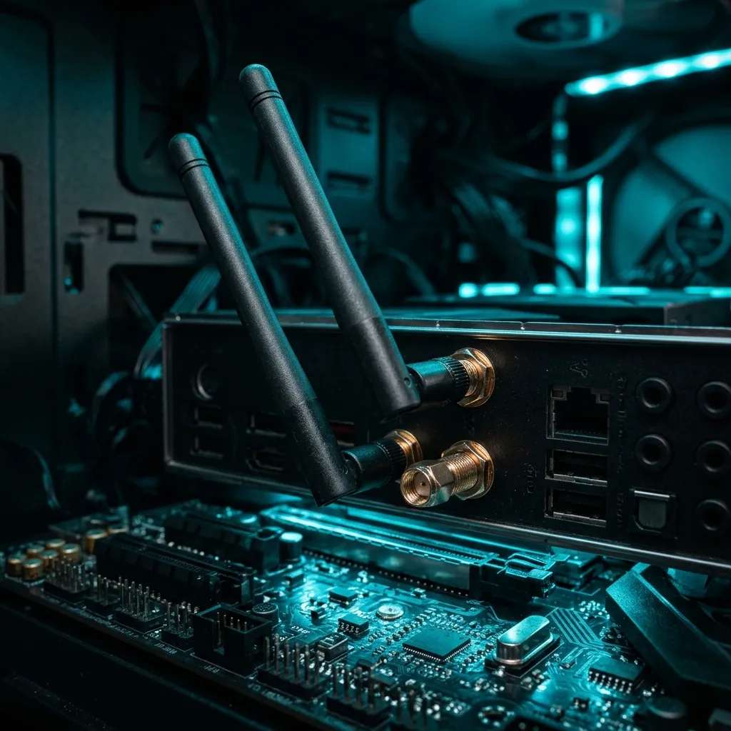 PC de escritorio con antenas externas utilizadas por Wi-Fi y Bluetooth