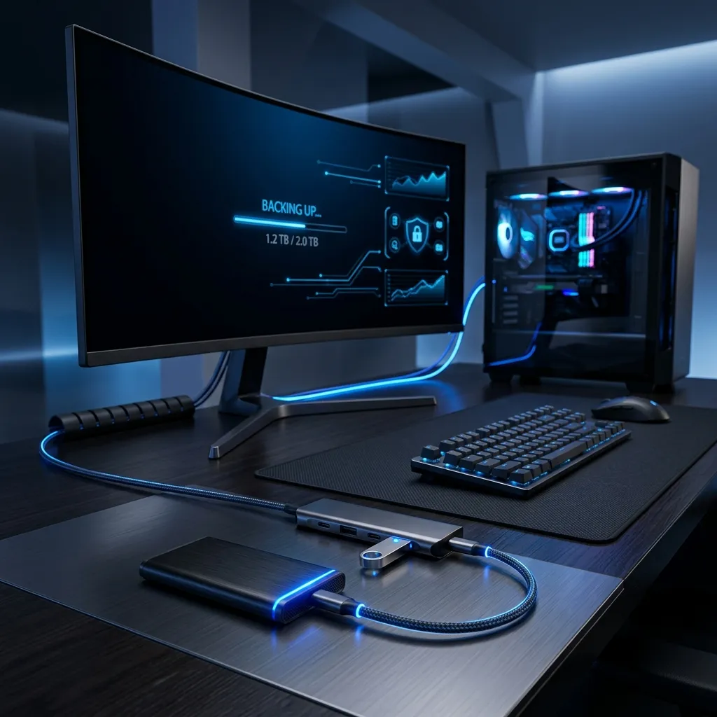 Usuario respaldando archivos importantes de una PC con Windows