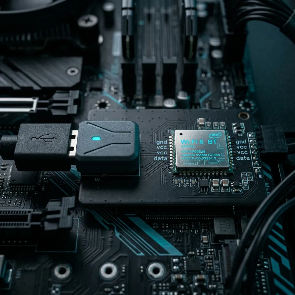Representación de Bluetooth integrado en motherboard y adaptador Bluetooth USB