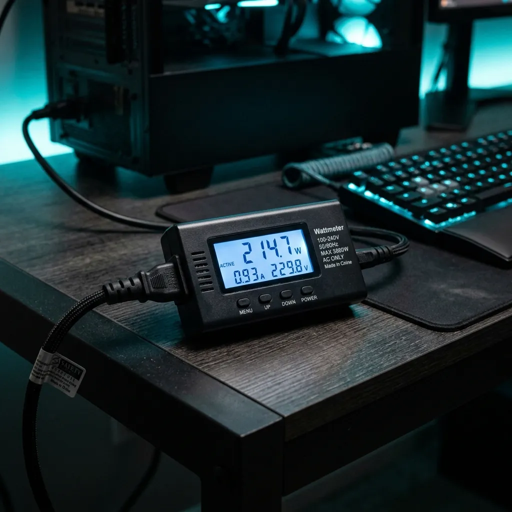 PC gaming conectada a un medidor de consumo antes de seleccionar un UPS