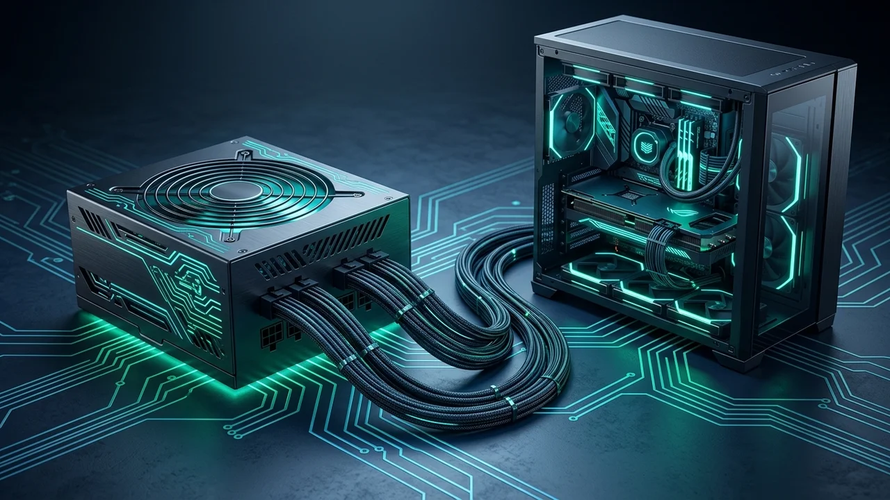 Fuente de poder de alta capacidad comparada conceptualmente con el consumo real de una PC