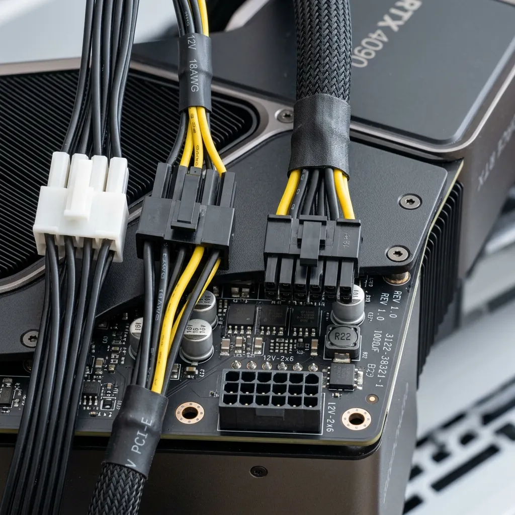 Conectores PCIe y 12V-2x6 para tarjeta gráfica moderna