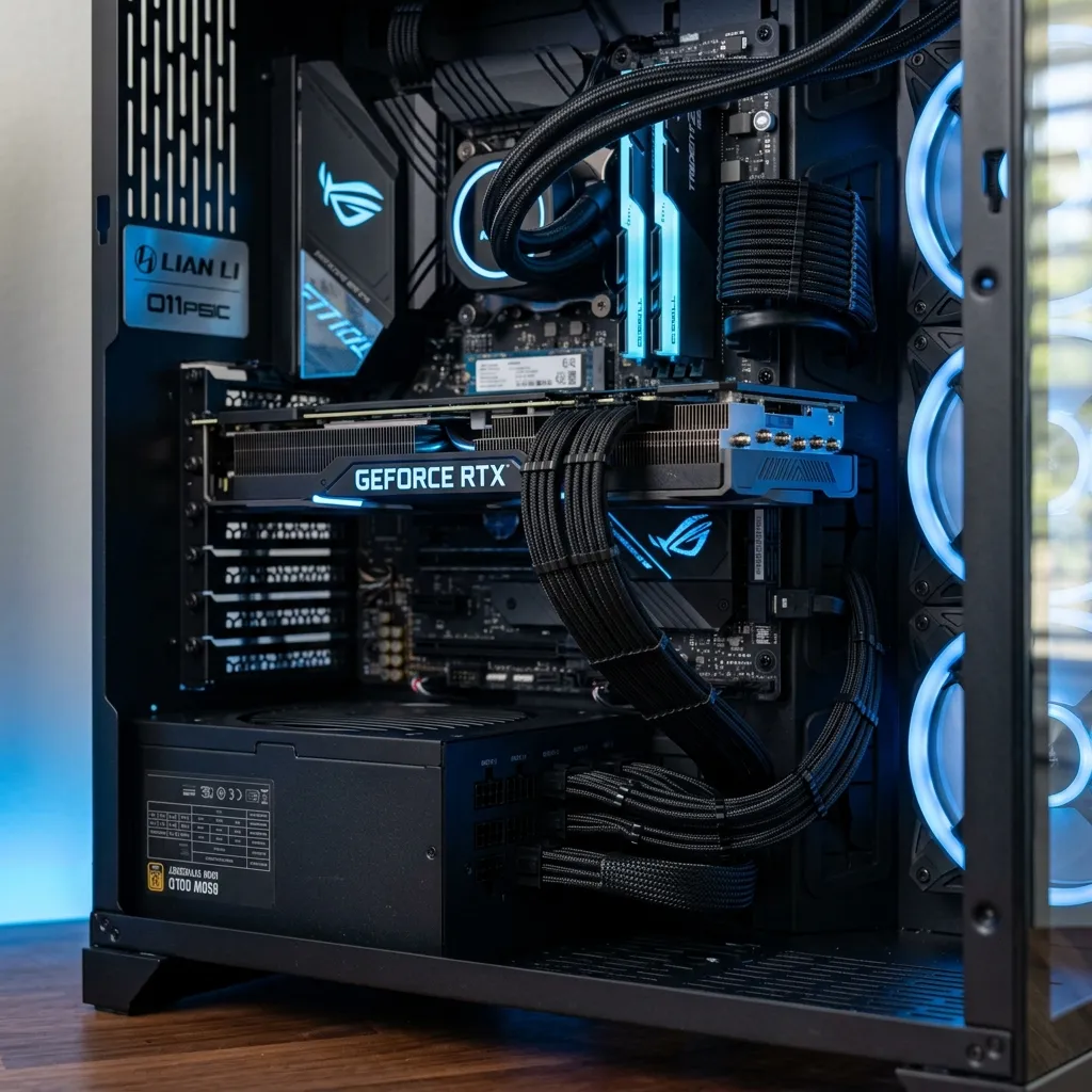 Fuente de poder conectada a CPU y GPU durante un diagnóstico de estabilidad