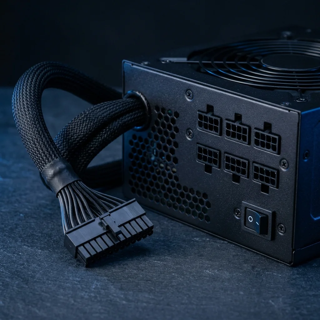 Fuente semi-modular para PC con cables principales fijos y conectores adicionales