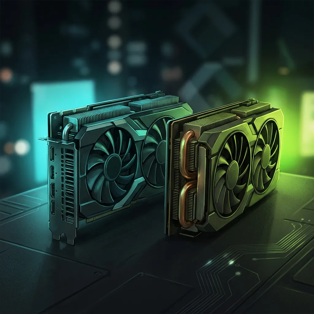 Comparación conceptual de GPUs para gaming 1440p entre NVIDIA RTX y AMD Radeon