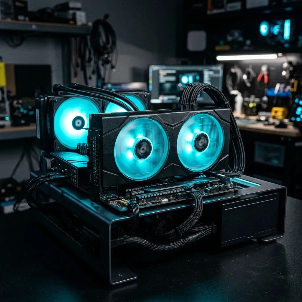 GPU usada instalada en una PC mostrando prueba de temperatura y ventiladores