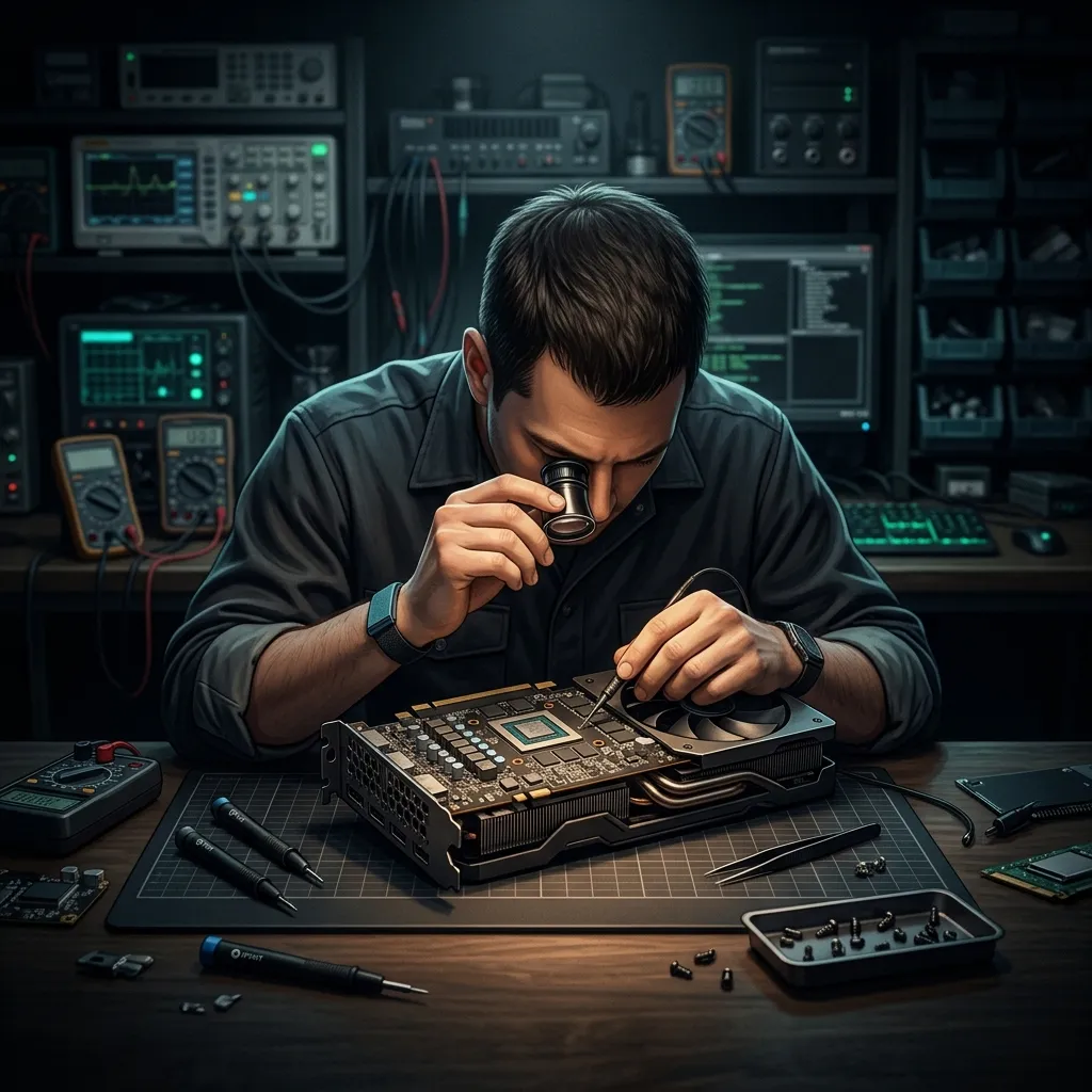 Usuario comparando una GPU usada y una GPU nueva antes de comprar