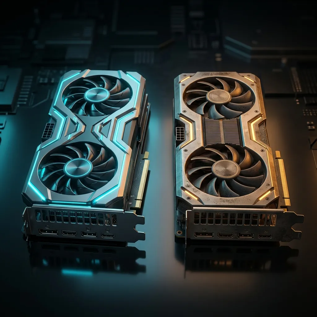 Comparación conceptual entre una GPU usada y una GPU nueva considerando precio y riesgo