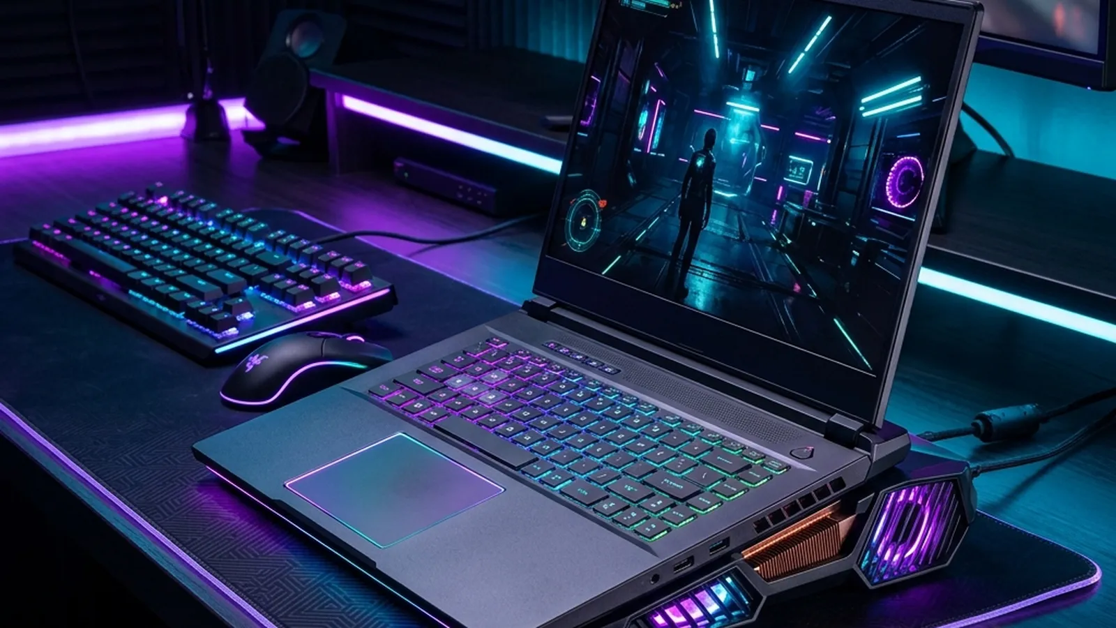 Laptop gaming moderna con iluminación RGB y sistema de refrigeración avanzado