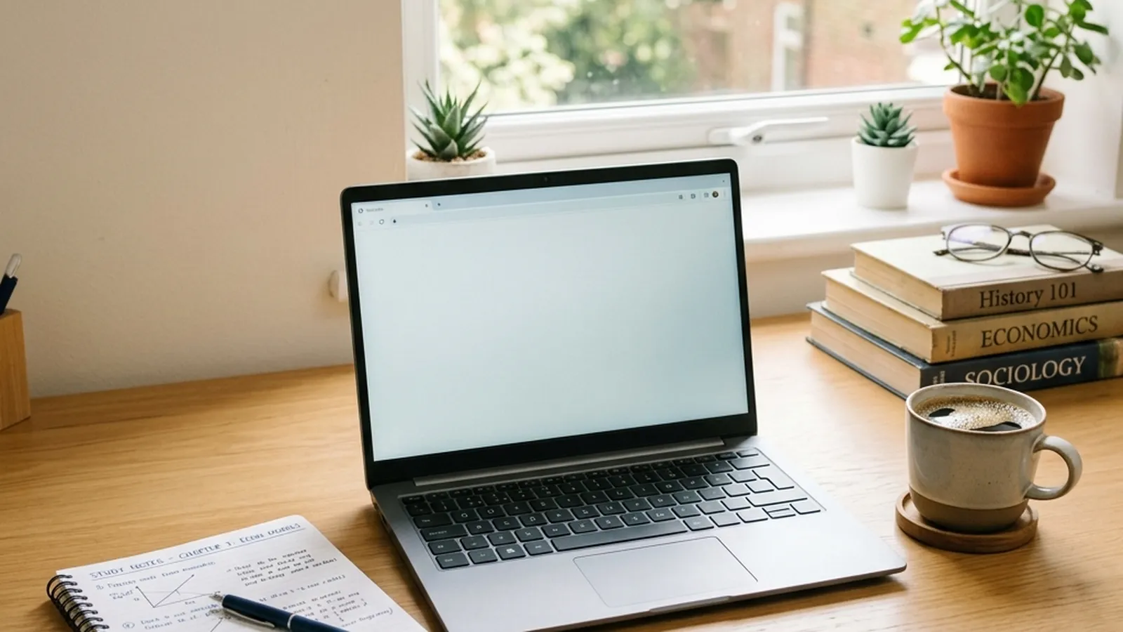 Laptop sencilla para estudio y oficina sobre un escritorio limpio