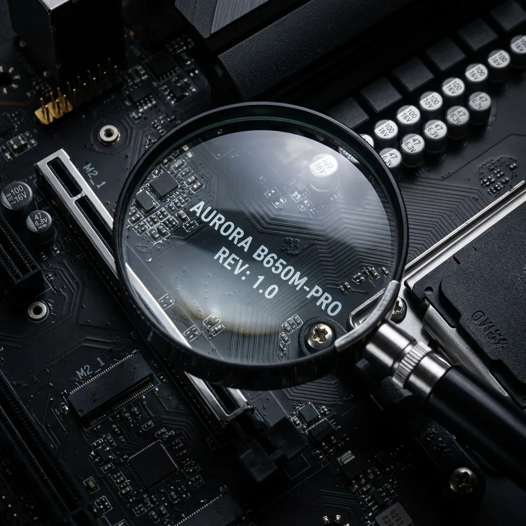 Usuario revisando el modelo exacto de una motherboard antes de actualizar BIOS