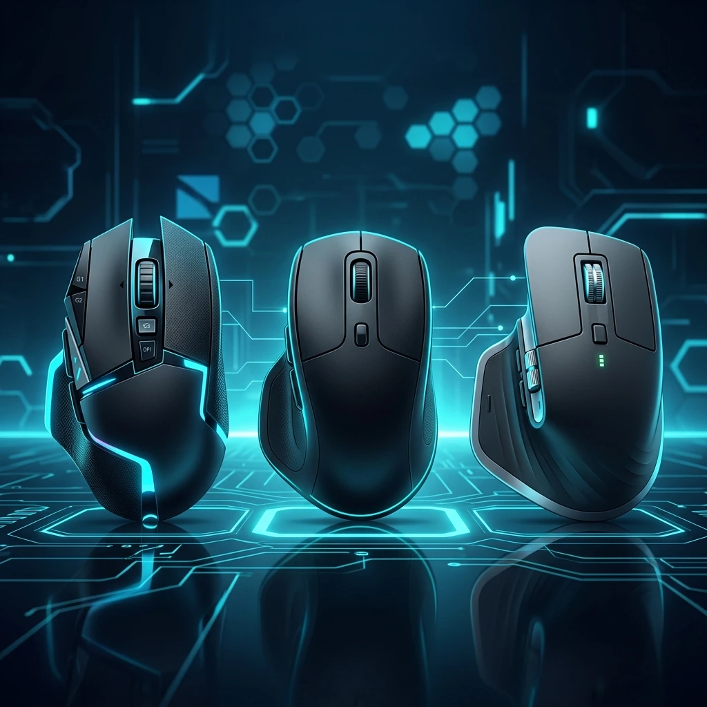 Comparación conceptual entre mouse para gaming, oficina y productividad