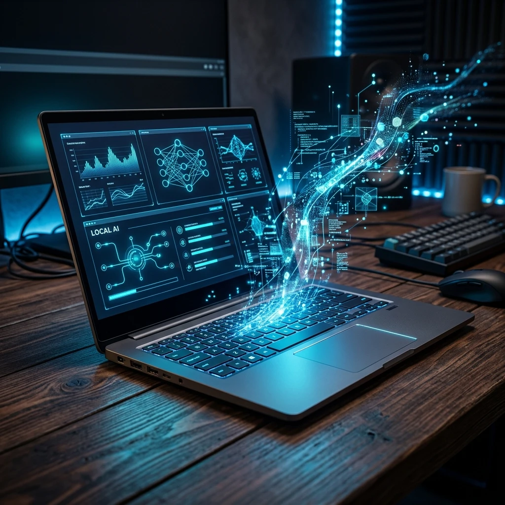 Laptop moderna con una NPU dedicada procesando tareas de inteligencia artificial local