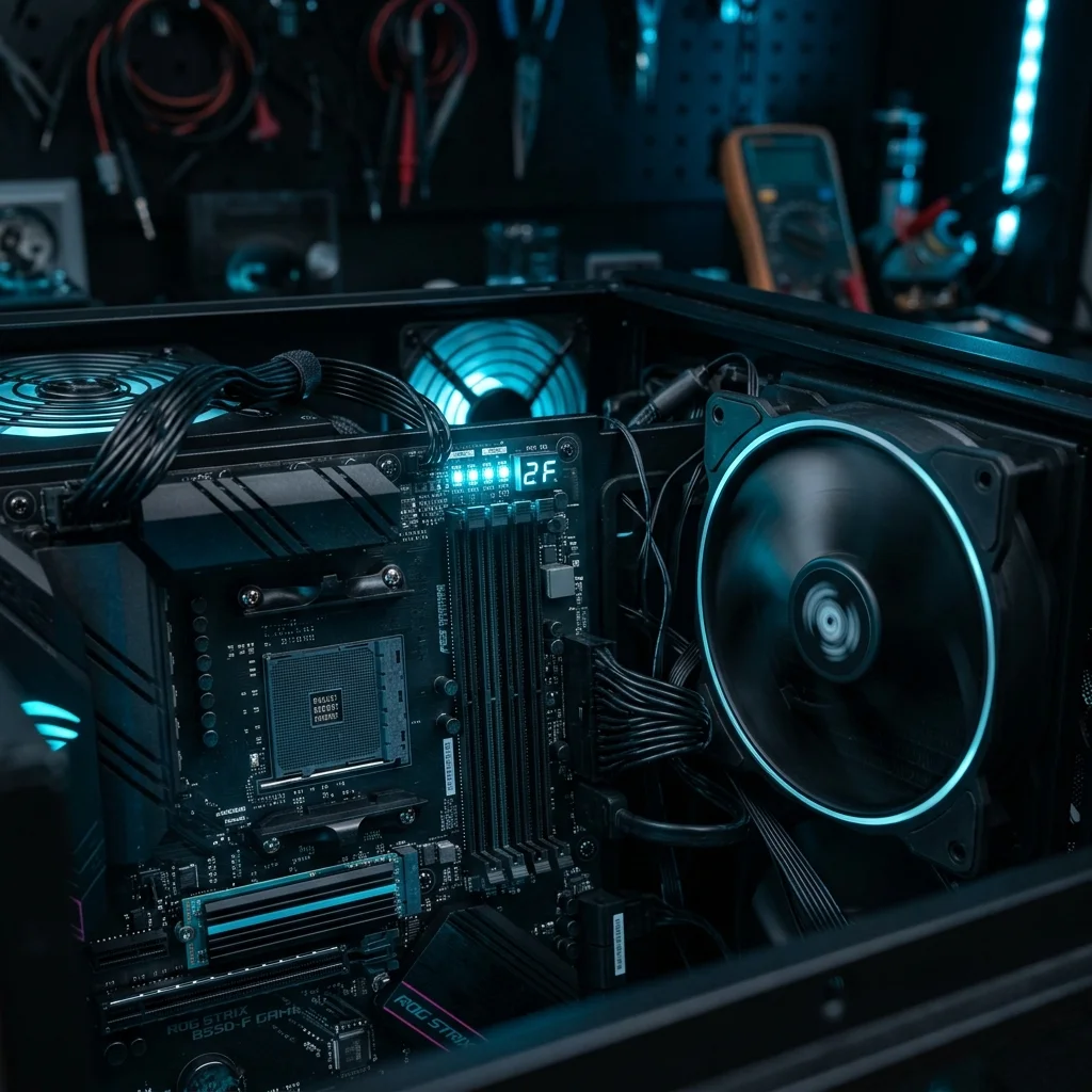 PC de escritorio con ventiladores encendidos pero sin señal de video mientras se realiza diagnóstico POST