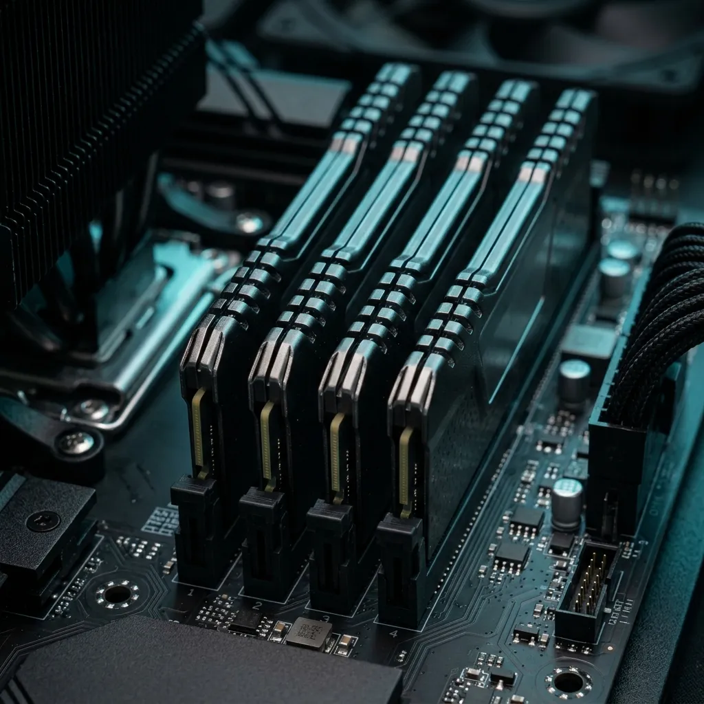 Usuario revisando módulos DDR5 instalados en los slots de una motherboard