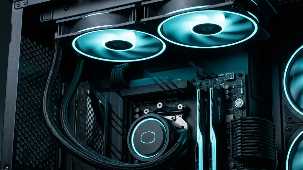 Sistema de refrigeración líquida AIO con radiador instalado en un gabinete de PC