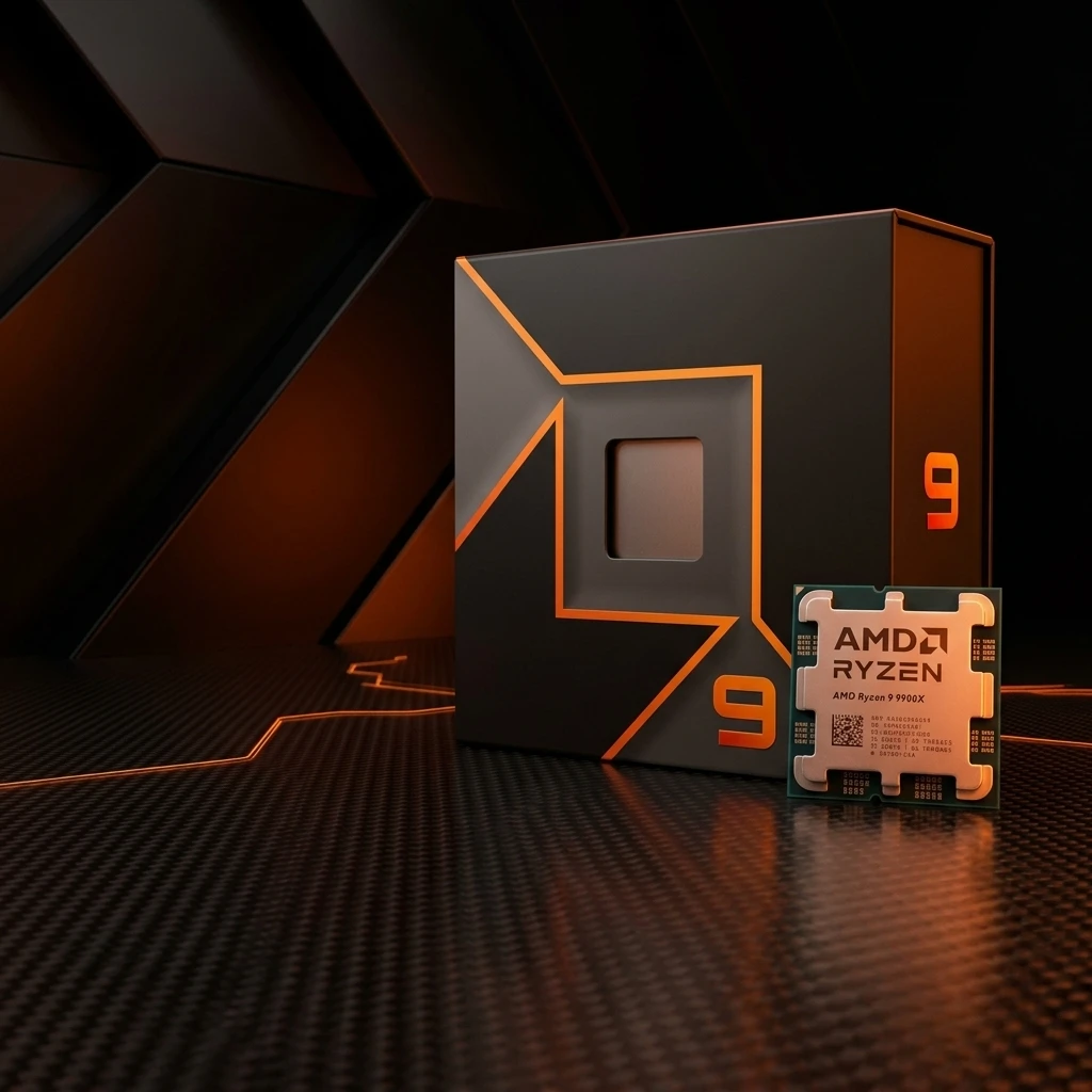 Procesador AMD Ryzen 9 9900X representado como CPU de 12 núcleos para PC moderna