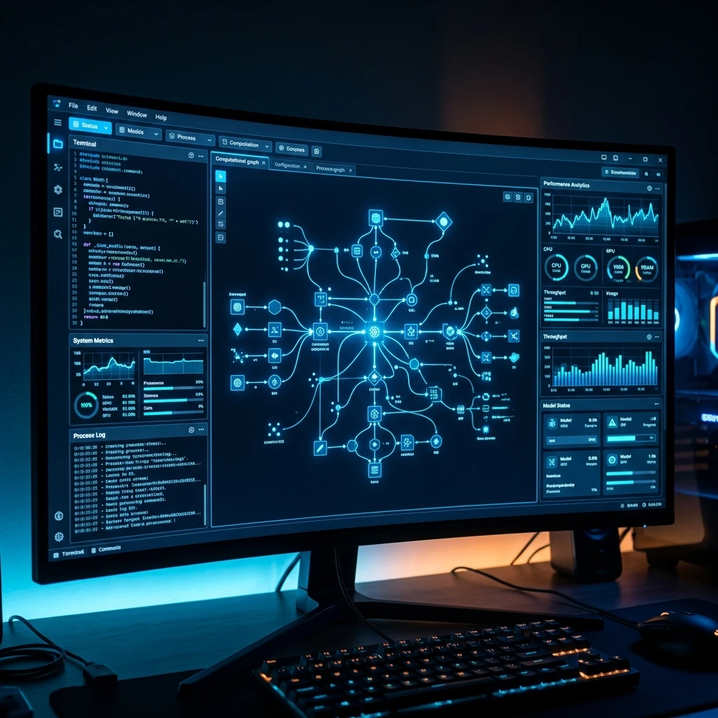 Interfaz conceptual de software para ejecutar modelos de IA local en una PC