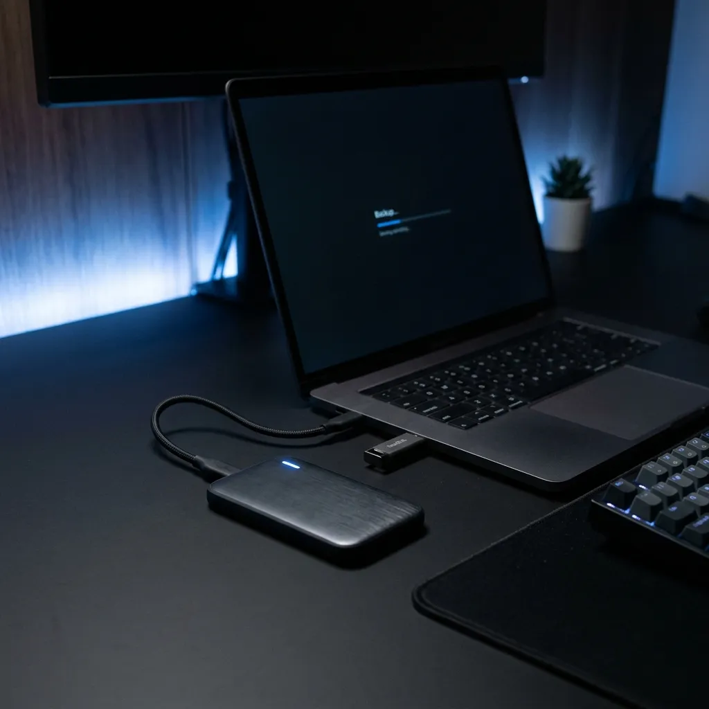 Usuario respaldando archivos antes de diagnosticar un SSD con posibles fallas