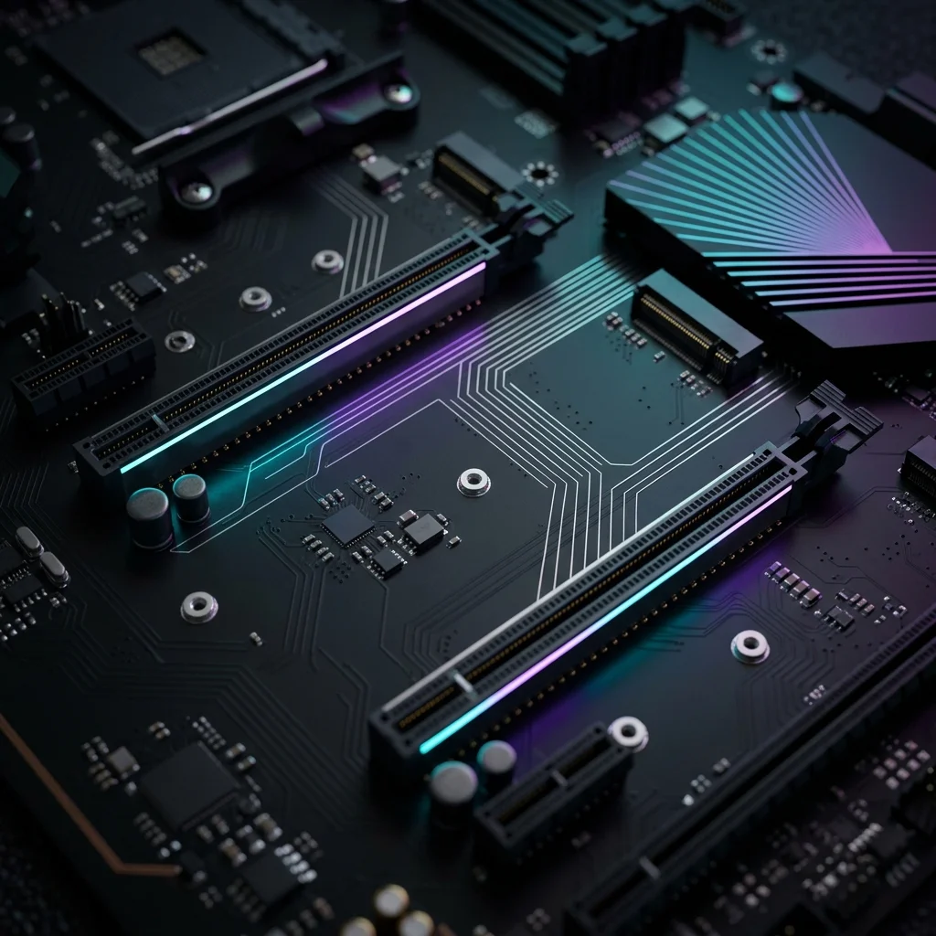 Motherboard moderna con varias ranuras M.2 y líneas PCIe compartidas