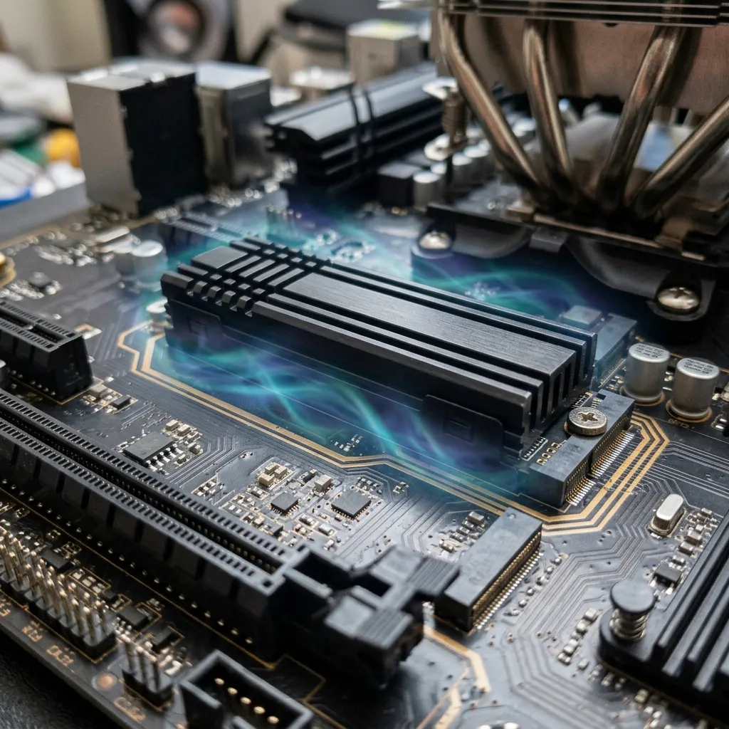 SSD NVMe instalado en motherboard mientras se monitorea su temperatura