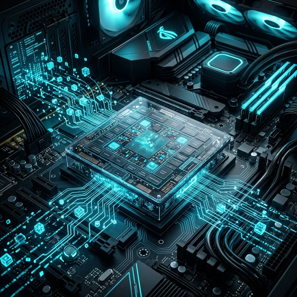 AI PC mostrando una NPU procesando operaciones de inteligencia artificial
