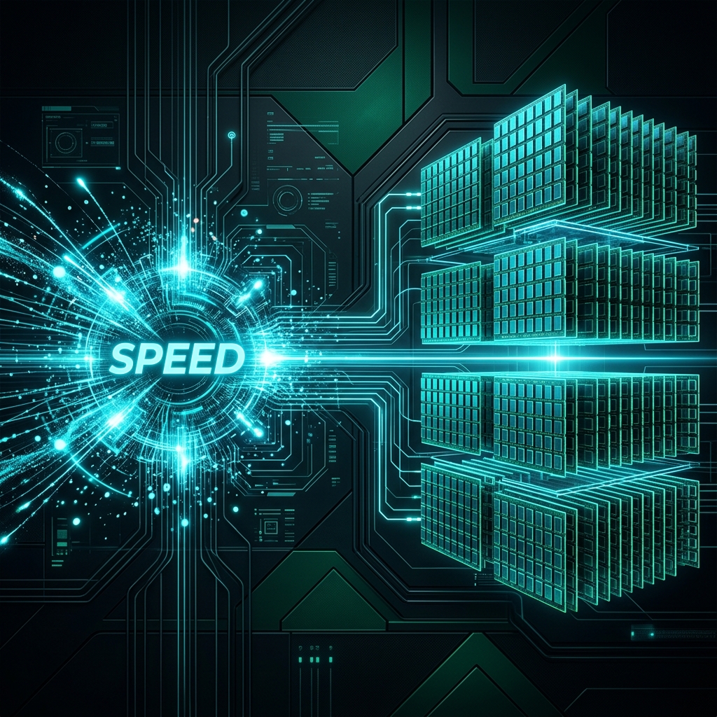 Comparación conceptual entre capacidad de VRAM y potencia de procesamiento de una GPU