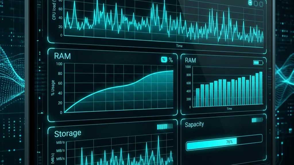 Pantalla conceptual de diagnóstico de rendimiento en Windows 11 con CPU RAM disco y red