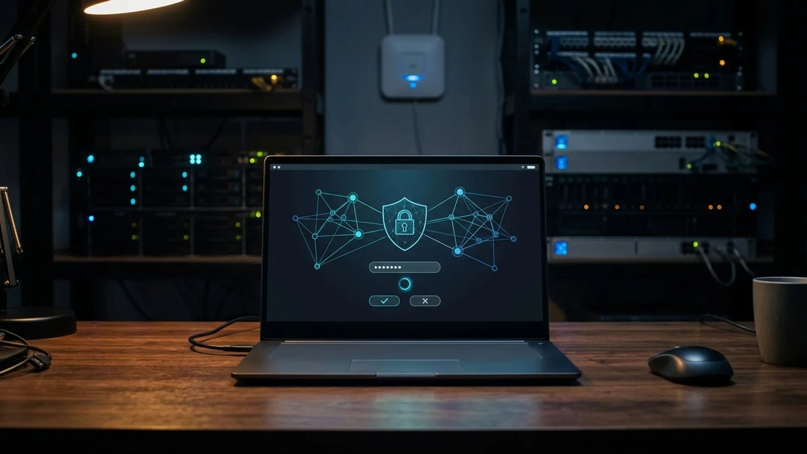 PC empresarial intentando conectarse a una red Wi-Fi segura durante un problema de autenticación